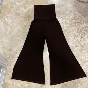 Chocolate Brown Strapless Spandex Cropped Jumpsuit w/ cinched waist - S